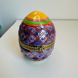 Purple Yellow Egg Trinket Box Easter